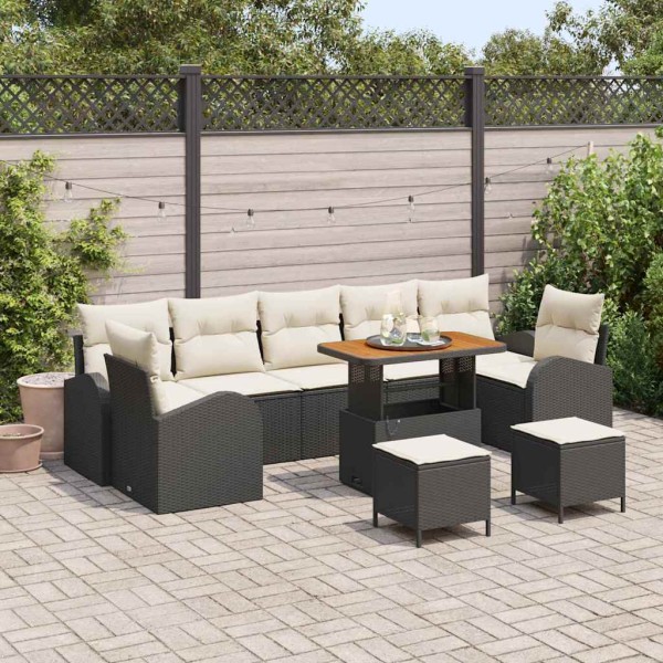 Garden sofa set with pillow 10 pcs Black and cream