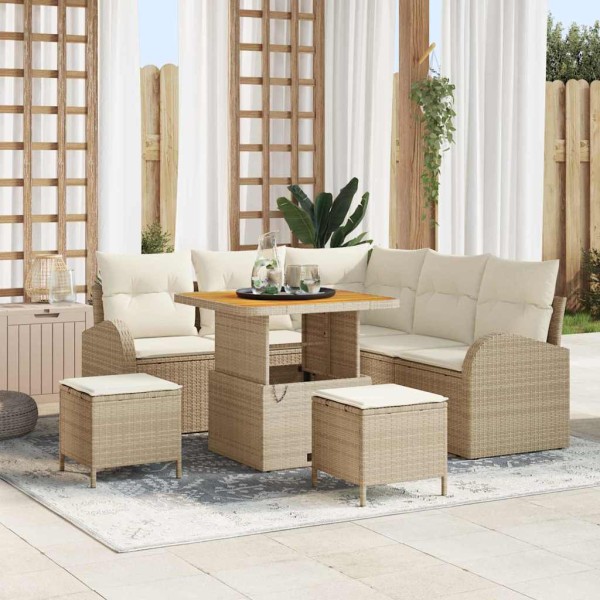 Garden sofa set with pillow 8 pcs Beige and cream