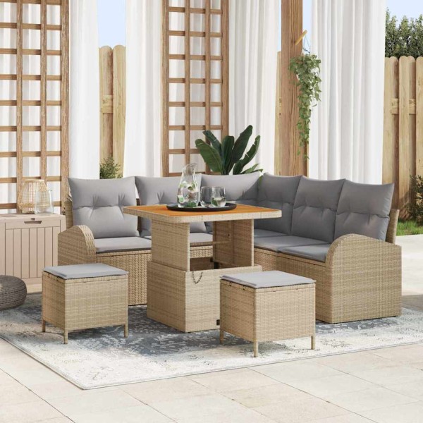 Garden sofa set with pillow 8 pcs Beige and light gray