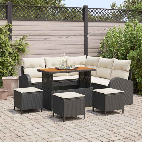 Garden sofa set with pillow 9 pcs Black and cream