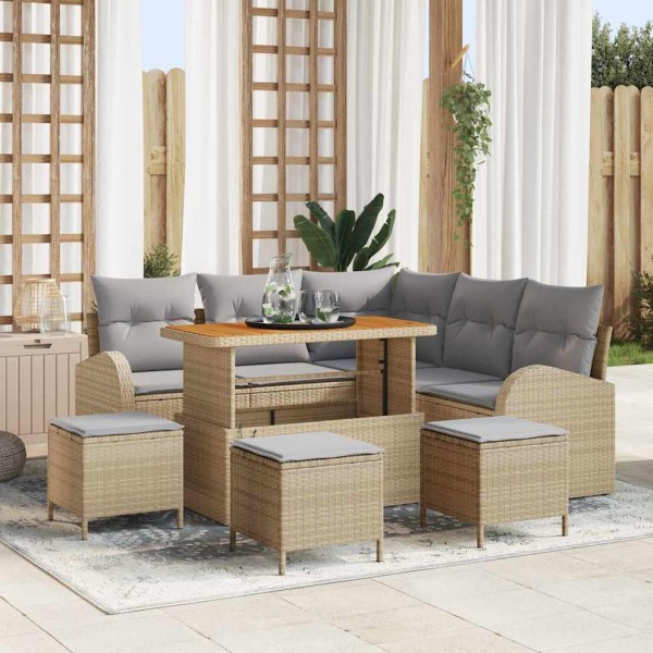 Garden sofa set with pillow 9 pcs Beige and light gray