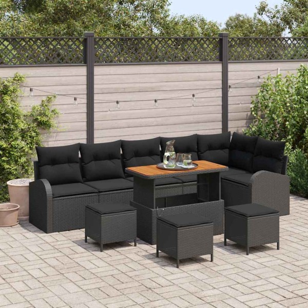 Garden sofa set with cushion and storage 10 pcs Black