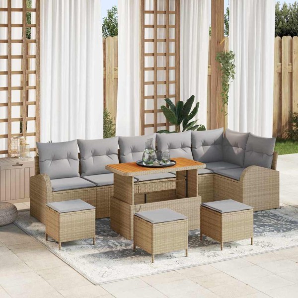 Garden sofa set with pillow 10 pcs Beige and light gray