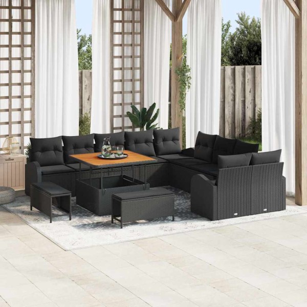 Garden sofa set with cushion and storage 13 pcs Black