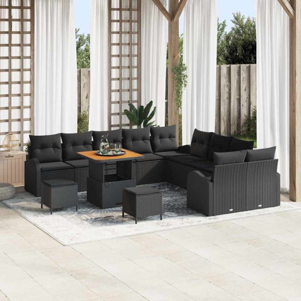 Garden sofa set with cushion and storage 13 pcs Black
