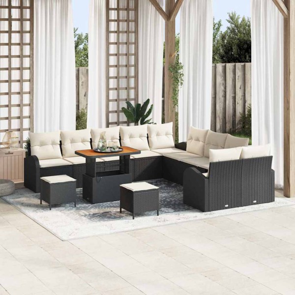Garden sofa set with pillow 13 pcs Black and cream