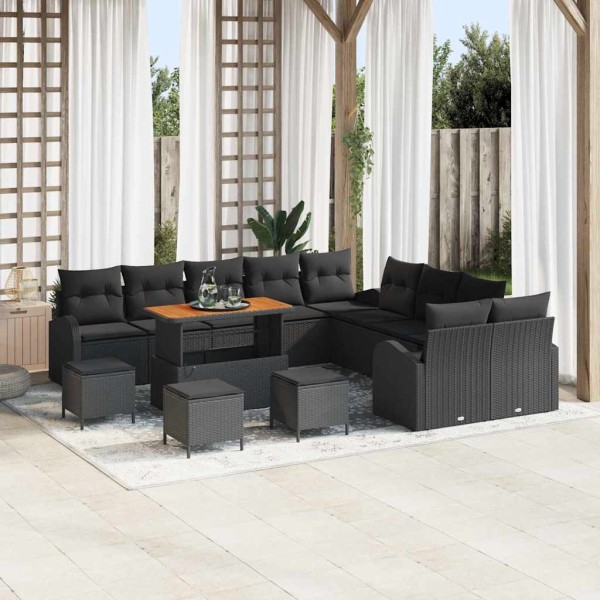 Garden sofa set with cushion and storage 14 pcs Black