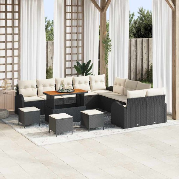 Garden sofa set with pillow 14 pcs Black and cream
