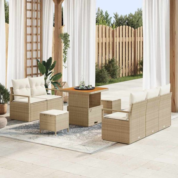 Garden sofa set with pillow 8 pcs Beige and cream