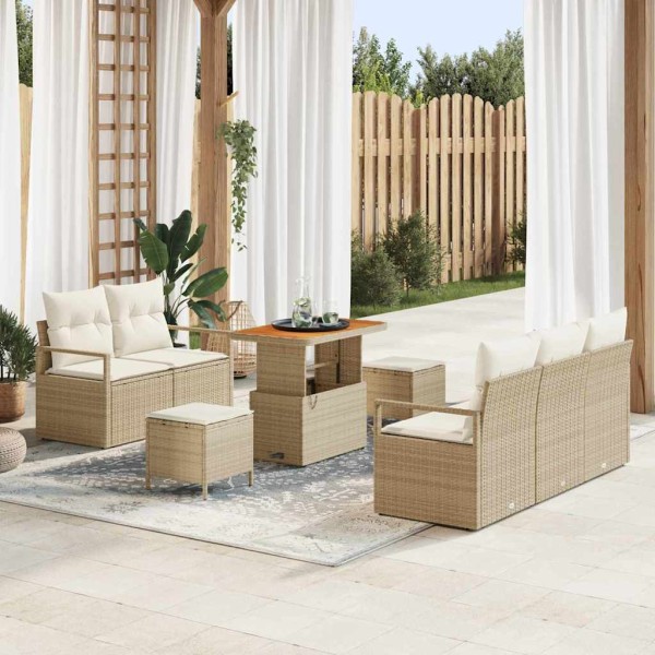 Garden sofa set with pillow 8 pcs Beige and cream