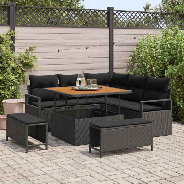 Garden sofa set with cushion and storage 8 pcs Black