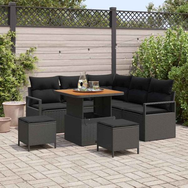 Garden sofa set with cushion and storage 8 pcs Black