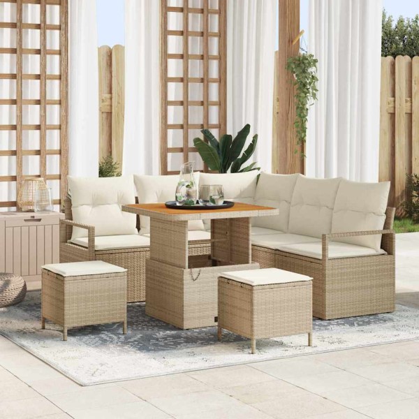 Garden sofa set with pillow 8 pcs Beige and cream