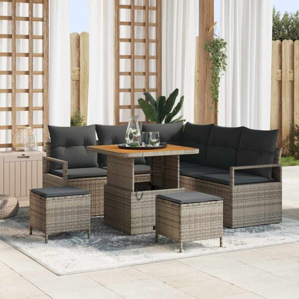 Garden sofa set with cushion and storage 8 pcs Gray