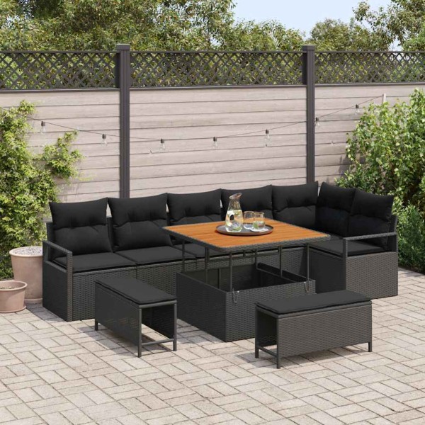 Garden sofa set with cushion and storage 9 pcs Black