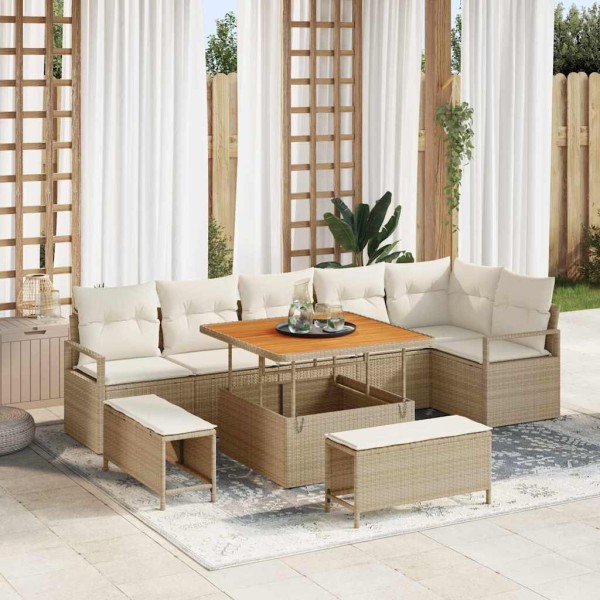Garden sofa set with pillow 9 pcs Beige and cream