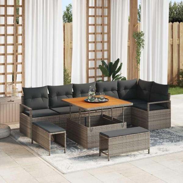 Garden sofa set with cushion and storage 9 pcs Gray