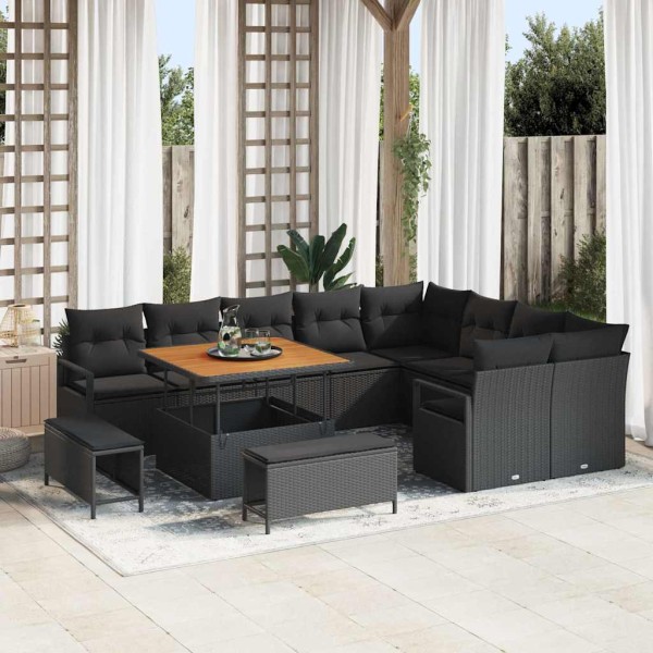 Garden sofa set with cushion and storage 12 pcs Black