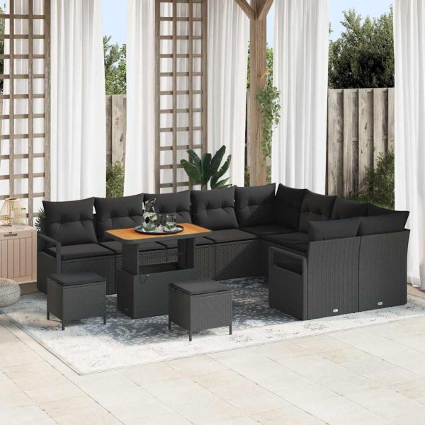 Garden sofa set with cushion and storage 12 pcs Black