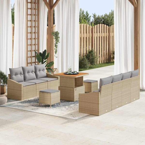 Garden sofa set with pillow 10 pcs Beige and light gray