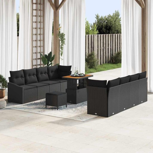 Garden sofa set with cushion and storage 11 pcs Black