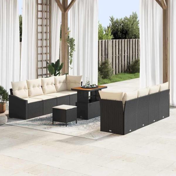 Garden sofa set with pillow 11 pcs Black and cream