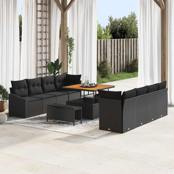 Garden sofa set with cushion and storage 11 pcs Black
