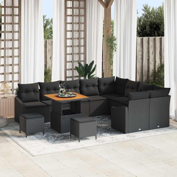 Garden sofa set with pillow 12 pcs Black poly rattan