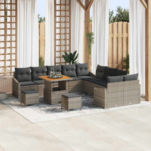 Garden sofa set with pillow 13 pcs Gray poly rattan