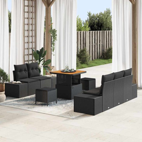Garden sofa set with pillow 8 pcs Black poly rattan