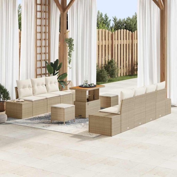 Garden sofa set with pillow 10 pcs Sand poly rattan