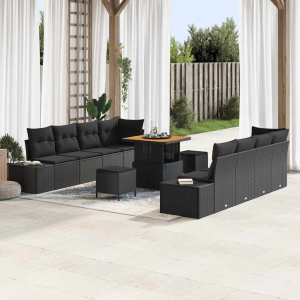Garden sofa set with pillow 11 pcs Black poly rattan