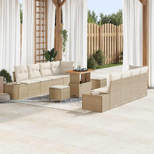 Garden Sofa Set with pillow 11 pcs Sand Poly Rattan