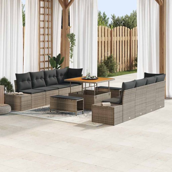 Garden sofa set with pillow 11 pcs Gray poly rattan