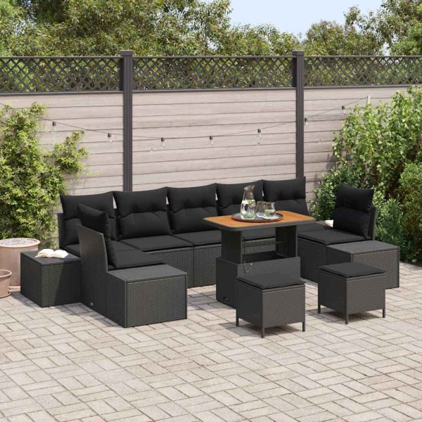 Garden sofa set with pillow 10 pcs Black poly rattan