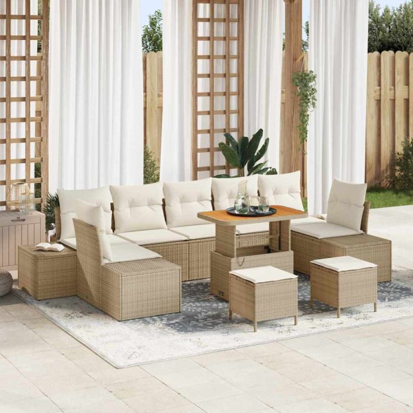 Garden sofa set with pillow 10 pcs Sand poly rattan