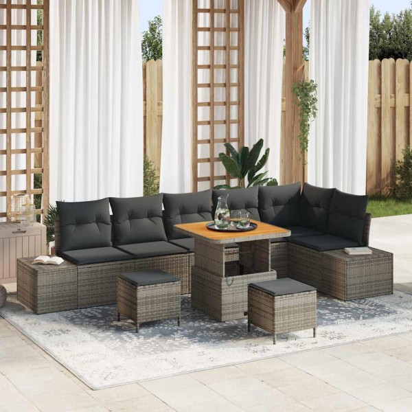 Garden sofa set with pillow 9 pcs Gray poly rattan