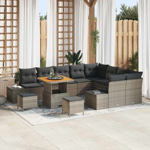 Garden sofa set with pillow 12 pcs Gray poly rattan