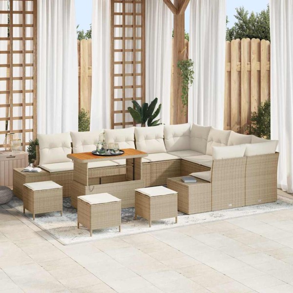 Garden sofa set with pillow 13 pcs Sand poly rattan