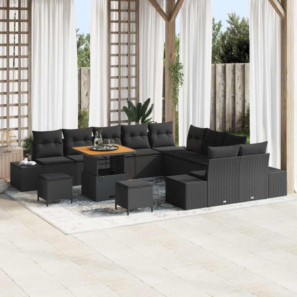 Garden sofa set with pillow 13 pcs Black poly rattan