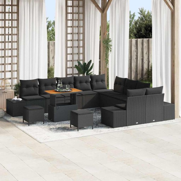 Garden sofa set with pillow 13 pcs Black poly rattan