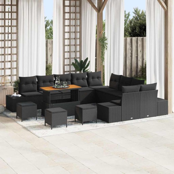 Garden sofa set with pillow 14 pcs Black poly rattan
