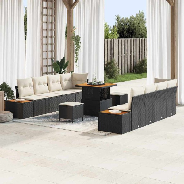 Garden sofa set with pillow 11 pcs Black poly rattan