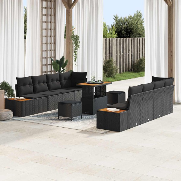 Garden sofa set with pillow 11 pcs Black poly rattan