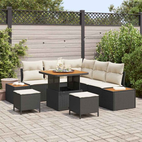 Garden sofa set with pillow 8 pcs Black poly rattan