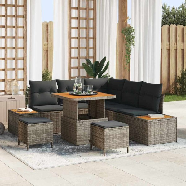 Garden sofa set with cushion 8 pcs Gray poly rattan