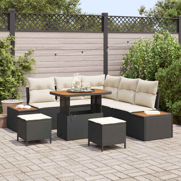 Garden sofa set with pillow 8 pcs Black poly rattan