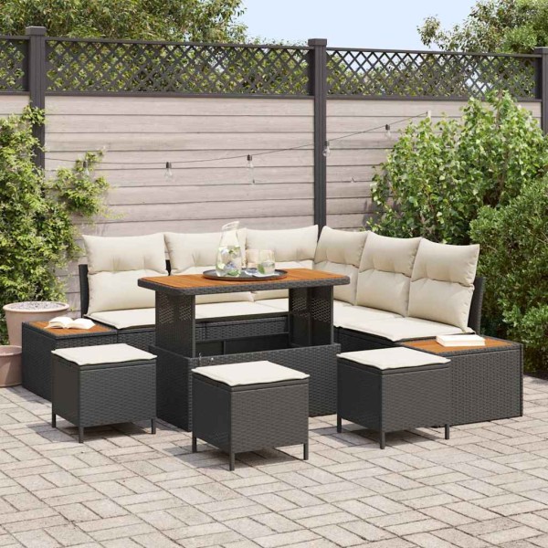 Garden Sofa Set with pillow 9 pcs Black Poly rattan