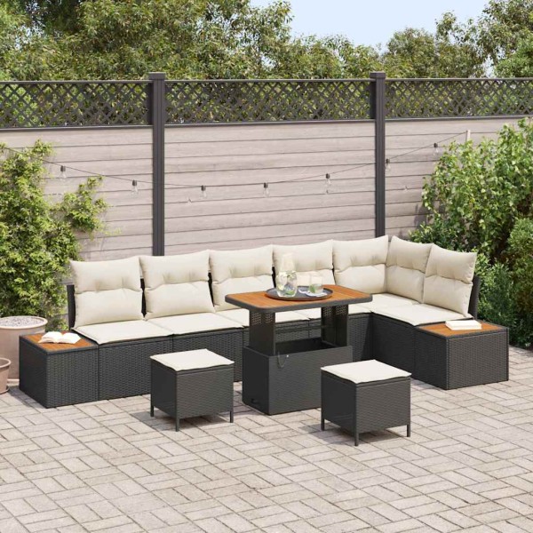 Garden Sofa Set with pillow 9 pcs Black Poly rattan