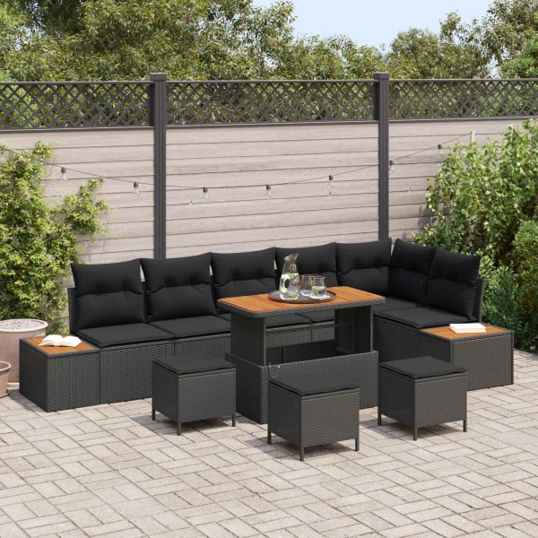 Garden sofa set with pillow 10 pcs Black poly rattan